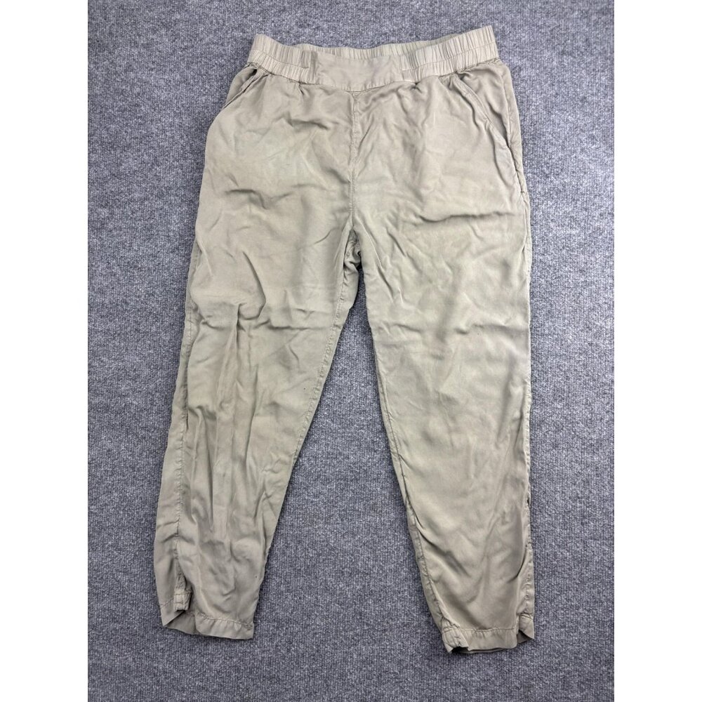 RVCA Jogger Pants Womens Medium Khaki Tan Elastic Waist Cuffed Hem Tapered Rayon